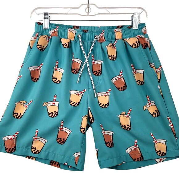 Boba Tea Printed Swim Shorts XL Mosmann Australia Mens Drawstring Novelty Print - Picture 1 of 9